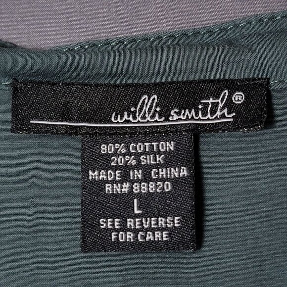 Willi Smith Womens Silk Blend Boho Peasant Pleated Bell Sleeve Button Up Top L - Picture 9 of 10